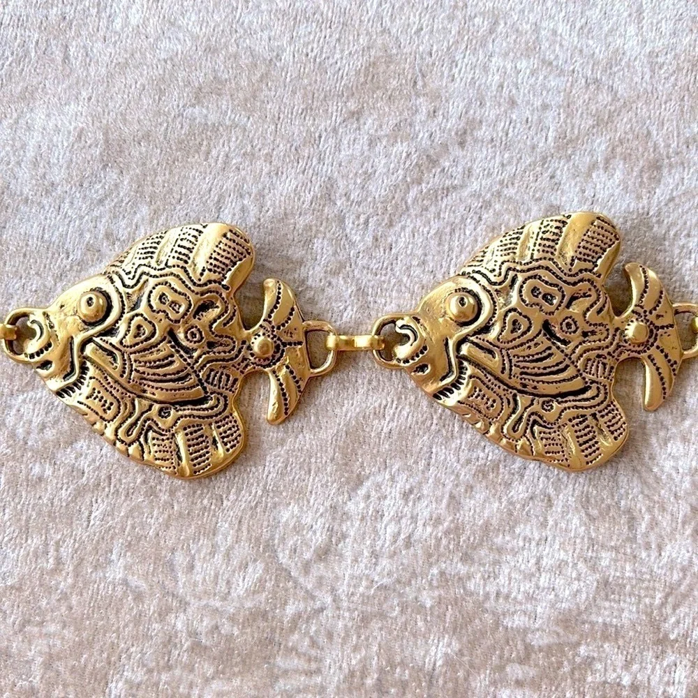 VINTAGE Gold Tone Tropical Angel Fish Chain Belt Metal Cinch Waist Lobster Clasp